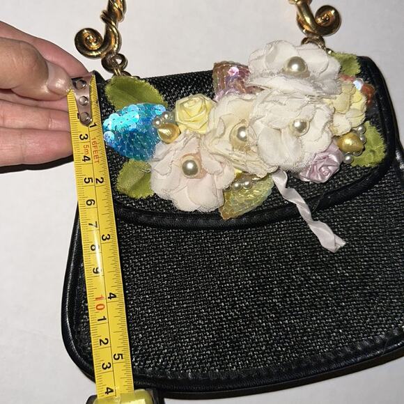 Multi Floral Black Textured Mini Bag Whimsy Goth Fairycore Coquette FLAWED - Picture 9 of 11